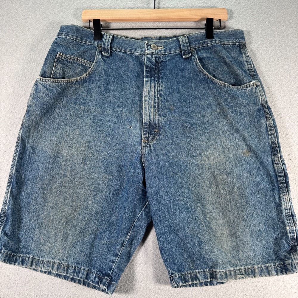 Vintage Wrangler Carpenter Jean Shorts Mens 36 Blue Lightwash Denim Workwear
